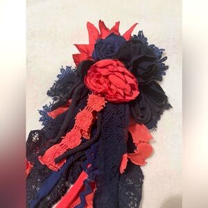 Coral and Navy Flower Pin